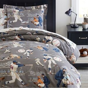 Pottery Barn Vintage Baseball Organic Duvet Cover and Sham - Twin
